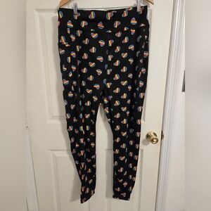 POP Fit Women's Black Leggings with Rainbow Hearts  High Waist Size 4XL